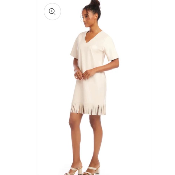 NWT Karen Kane Beige Fringe Vegan Leather Dress - Picture 15 of 15